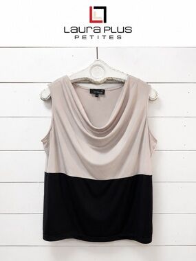LAURA PLUS PETITES Colorblock Sleeveless Draped Neck Top 1X P